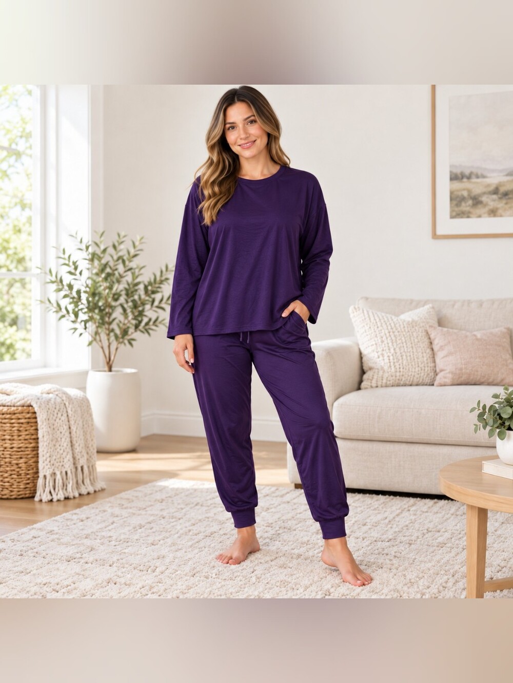 Women’s Purple Lightweight Lounge Set Size Medium Top & Jogger Pants